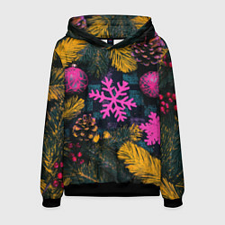 Толстовка-худи мужская Новый год и краски, цвет: 3D-черный