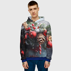 Толстовка-худи мужская Новогодние украшения на ветках, цвет: 3D-синий — фото 2