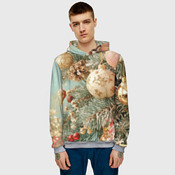 Толстовка-худи мужская Елочные новогодние игрушки, цвет: 3D-меланж — фото 2