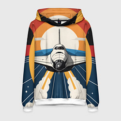 Толстовка-худи мужская Скоростной ретро самолет, цвет: 3D-белый