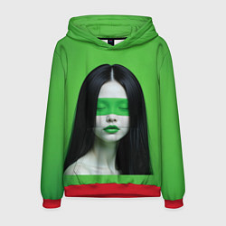 Толстовка-худи мужская Pop art девушка на зеленом фоне, цвет: 3D-красный