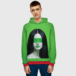 Толстовка-худи мужская Pop art девушка на зеленом фоне, цвет: 3D-красный — фото 2