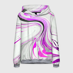 Толстовка-худи мужская Волнистые чёрно-фиолетовые линии на белом фоне, цвет: 3D-меланж