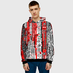 Толстовка-худи мужская Киберпанк паттерн красный, цвет: 3D-черный — фото 2