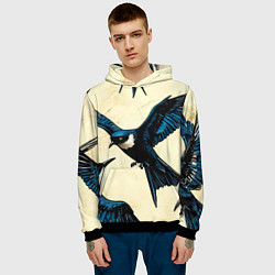 Толстовка-худи мужская Ласточки, цвет: 3D-черный — фото 2
