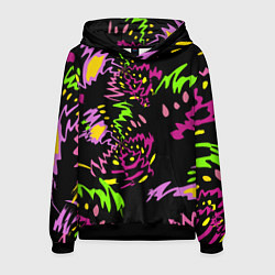 Толстовка-худи мужская Яркие абстрактные круги-зигзаги, цвет: 3D-черный