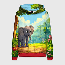 Толстовка-худи мужская Слоненок в лесу, цвет: 3D-красный