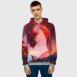 Толстовка-худи мужская Дракон красный мифический, цвет: 3D-меланж — фото 2