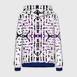 Толстовка-худи мужская Чёрно-фиолетовые диагональные полосы на белом фоне, цвет: 3D-синий