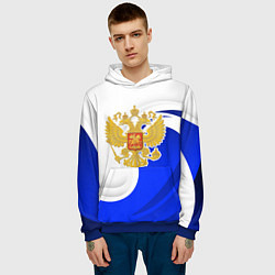 Толстовка-худи мужская Герб России - белый и синий, цвет: 3D-синий — фото 2