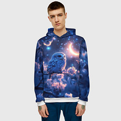 Толстовка-худи мужская Сова под луной, цвет: 3D-белый — фото 2
