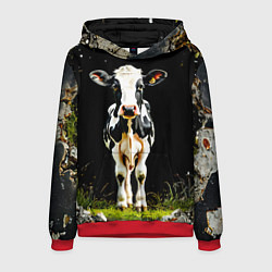 Толстовка-худи мужская Корова на черном, цвет: 3D-красный