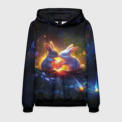 Толстовка-худи мужская Зайчики держат сердечко, цвет: 3D-черный