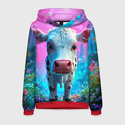 Толстовка-худи мужская Коровка в сказочном лесу, цвет: 3D-красный