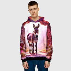 Толстовка-худи мужская Осел в розовом свете, цвет: 3D-черный — фото 2