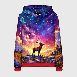 Толстовка-худи мужская Лось и звездное небо, цвет: 3D-красный