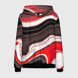 Толстовка-худи мужская Волнистые горизонтальные чёрно-красные полосы на б, цвет: 3D-черный