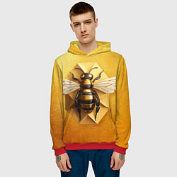 Толстовка-худи мужская Пчела на золоте, цвет: 3D-красный — фото 2
