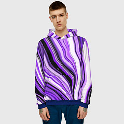 Толстовка-худи мужская Волнистые вертикальные чёрно-фиолетовые полосы, цвет: 3D-синий — фото 2