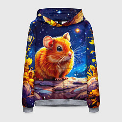 Толстовка-худи мужская Хомяк и космическое небо, цвет: 3D-меланж