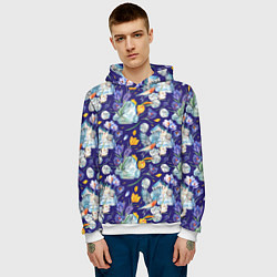 Толстовка-худи мужская Крокусы и зяблик во льдах, цвет: 3D-белый — фото 2