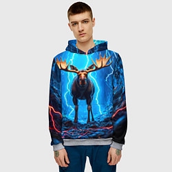 Толстовка-худи мужская Лось и молния, цвет: 3D-меланж — фото 2