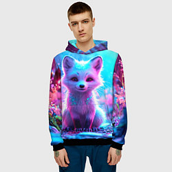 Толстовка-худи мужская Песец в неоновом свете, цвет: 3D-черный — фото 2