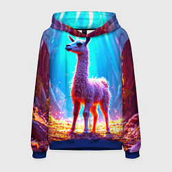 Толстовка-худи мужская Лама в неоновых лучах, цвет: 3D-синий