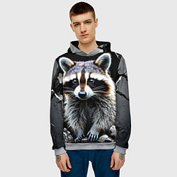 Толстовка-худи мужская Енот на черном, цвет: 3D-меланж — фото 2