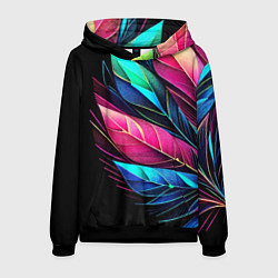 Толстовка-худи мужская Букет из цветных перьев - неон, цвет: 3D-черный