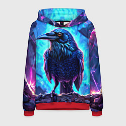 Толстовка-худи мужская Ворон на синем фоне, цвет: 3D-красный