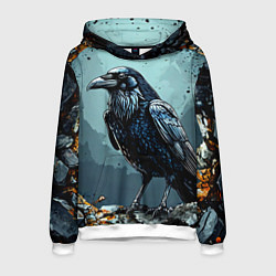 Толстовка-худи мужская Черный ворон на черном, цвет: 3D-белый