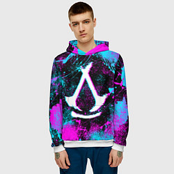 Толстовка-худи мужская Assassins creed shadows - neon color, цвет: 3D-белый — фото 2