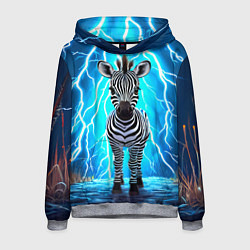 Толстовка-худи мужская Зебра и удар молнии, цвет: 3D-меланж