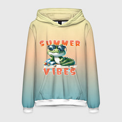 Толстовка-худи мужская Крокодил на пляже, цвет: 3D-белый