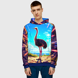 Толстовка-худи мужская Страус в пещере, цвет: 3D-синий — фото 2