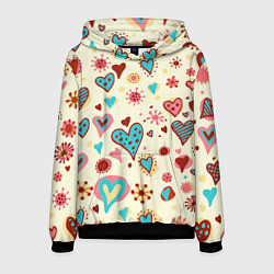 Толстовка-худи мужская Цветные сердечки, цвет: 3D-черный