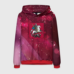 Толстовка-худи мужская Герб Москвы на розовом фоне, цвет: 3D-красный