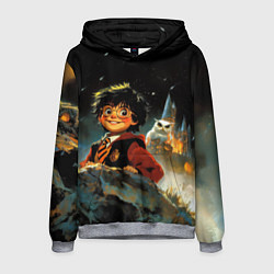 Толстовка-худи мужская Гарри Поттер на фоне замка, цвет: 3D-меланж