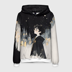 Толстовка-худи мужская Гарри Поттер в черной мантии, цвет: 3D-белый