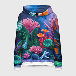 Толстовка-худи мужская Подводные кораллы, цвет: 3D-белый