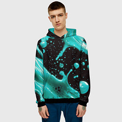 Толстовка-худи мужская Голубая краска и капли, цвет: 3D-черный — фото 2