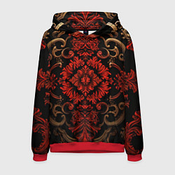Толстовка-худи мужская Красные классические узоры на черном фоне, цвет: 3D-красный