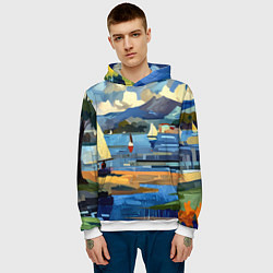 Толстовка-худи мужская Средиземноморский пейзаж, цвет: 3D-белый — фото 2