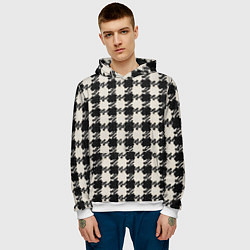 Толстовка-худи мужская Черно белая гусиная лапка, цвет: 3D-белый — фото 2