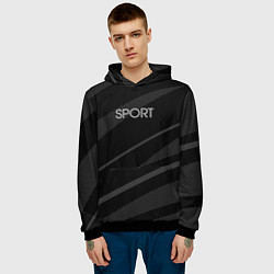 Толстовка-худи мужская Sport чёрный с серым абстрактный, цвет: 3D-черный — фото 2