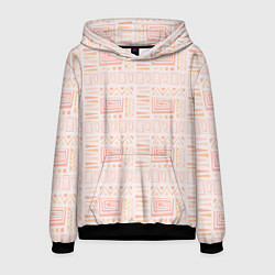 Толстовка-худи мужская Узор в этническом стиле розово-бежевый, цвет: 3D-черный