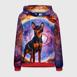 Толстовка-худи мужская Пинчер в космосе, цвет: 3D-красный