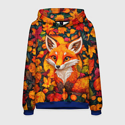 Толстовка-худи мужская Лисенок в осенних листьях, цвет: 3D-синий