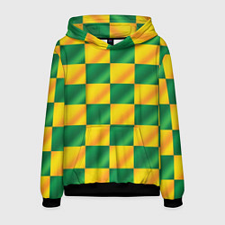 Толстовка-худи мужская Желтый и зеленый геометрический паттерн, цвет: 3D-черный